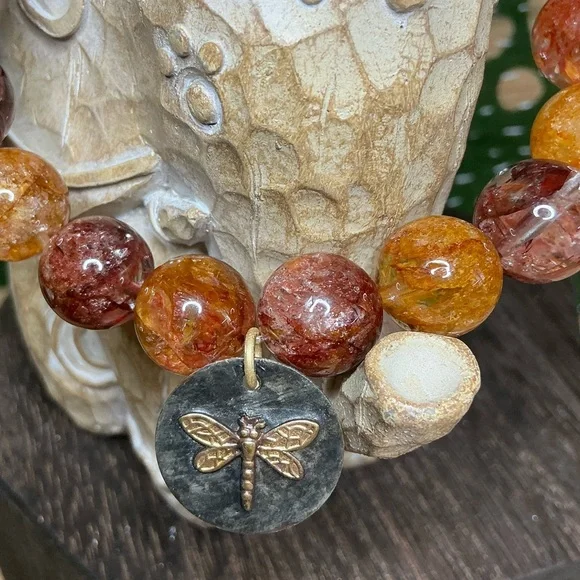 Sparkling Hematoid 12mm with Dragonfly Charm - Picture 5 of 5